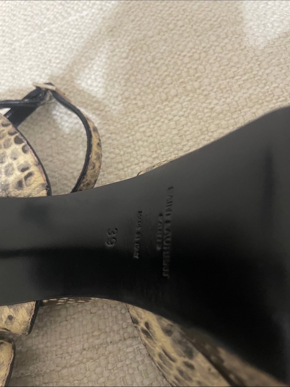 Saint Laurent Black & Neutral Snake-Print Ankle Strap Heels - Picture 8 of 8